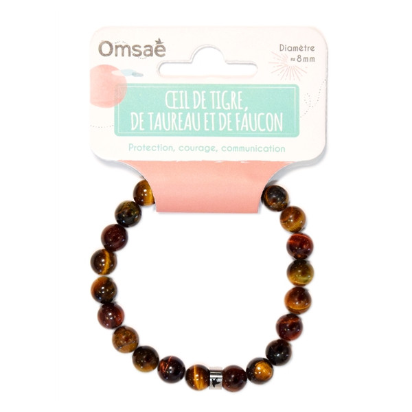 Bracelet Mix Oeil de Tigre de Taureau et de Faucon Perles rondes 8 mm