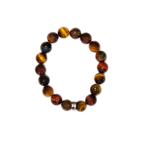 Bracelet Mix Oeil de Tigre de Taureau et de Faucon Perles rondes 10 mm