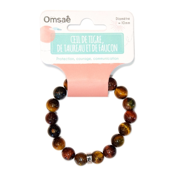 Bracelet Mix Oeil de Tigre de Taureau et de Faucon Perles rondes 10 mm