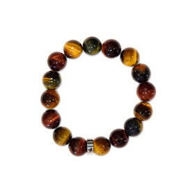 Bracelet Mix Oeil de Tigre de Taureau et de Faucon Perles rondes 12 mm