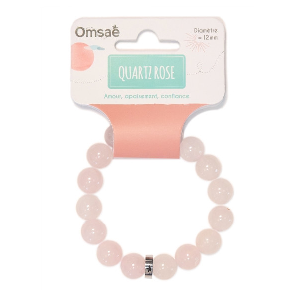 Bracelet Quartz Rose Perles rondes 12 mm