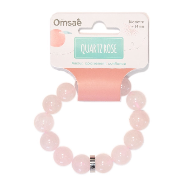 Bracelet Quartz Rose Perles rondes 14 mm