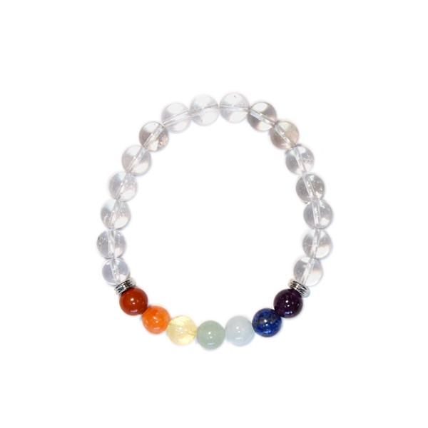 Bracelet 7 Chakras Cristal de Roche Perles rondes 8 mm