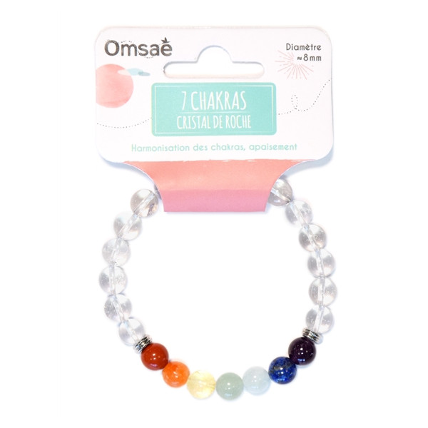 Bracelet 7 Chakras Cristal de Roche Perles rondes 8 mm