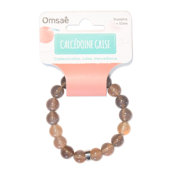 Bracelet Calcédoine Grise Perles Rondes 10 mm