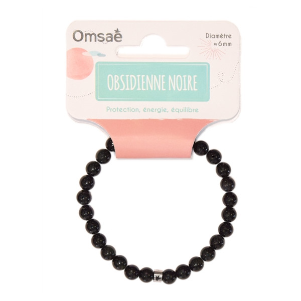 Bracelet Obsidienne Noire Perles rondes 6 mm