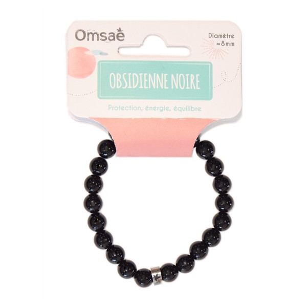 Bracelet Obsidienne Noire Perles rondes 8 mm