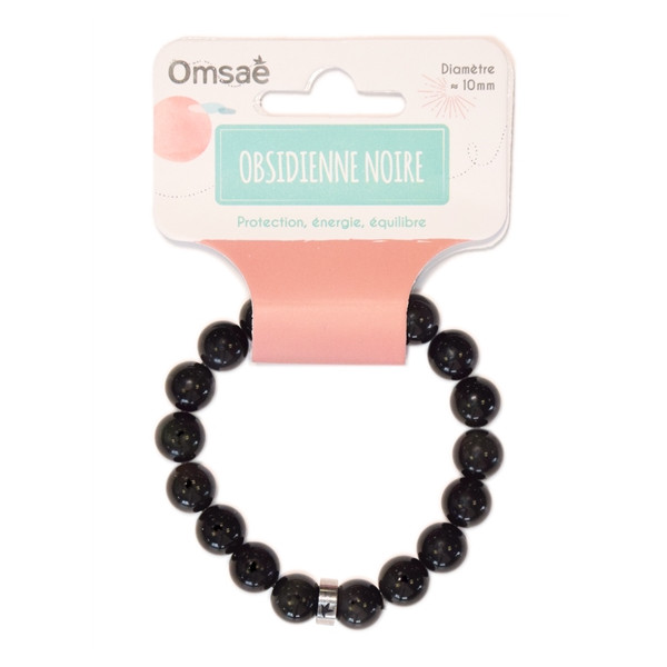 Bracelet Obsidienne Noire Perles rondes 10 mm