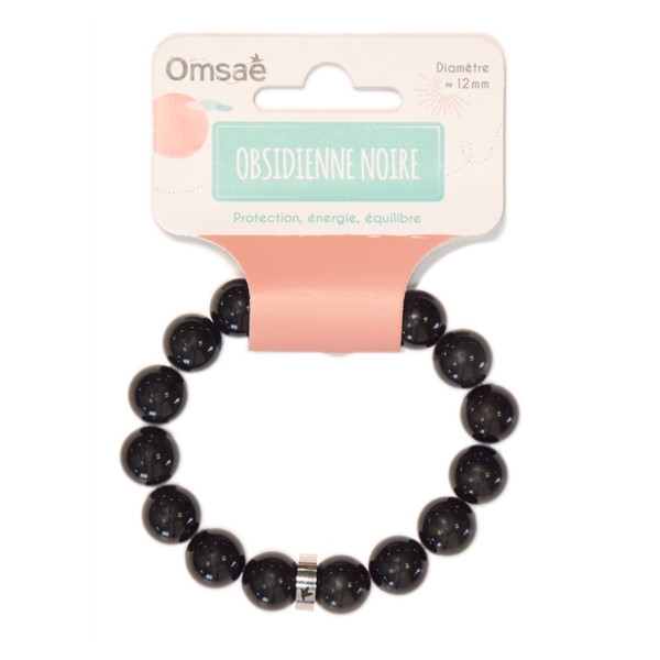 Bracelet Obsidienne Noire Perles rondes 12 mm