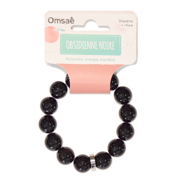 Bracelet Obsidienne Noire Perles rondes 14 mm