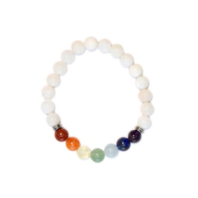 Bracelet 7 Chakras Pierre de lune Perles rondes 8 mm
