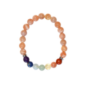 Bracelet 7 Chakras Pierre de soleil Perles rondes 8 mm