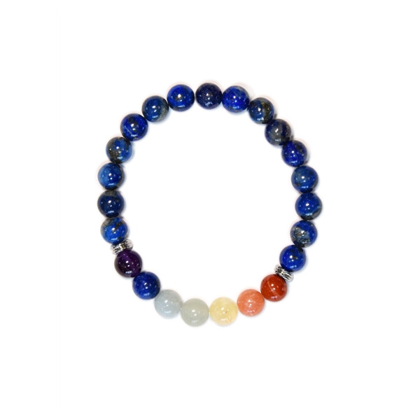 Bracelet 7 Chakras Lapis-lazuli Perles rondes 8 mm