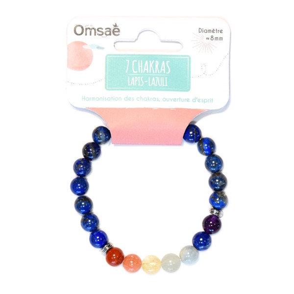 Bracelet 7 Chakras Lapis-lazuli Perles rondes 8 mm