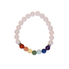Bracelet 7 Chakras Quartz rose Perles rondes 8 mm