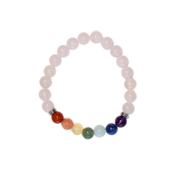 Bracelet 7 Chakras Quartz rose Perles rondes 8 mm