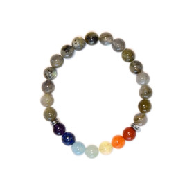 Bracelet 7 Chakras Labradorite Perles rondes 8 mm