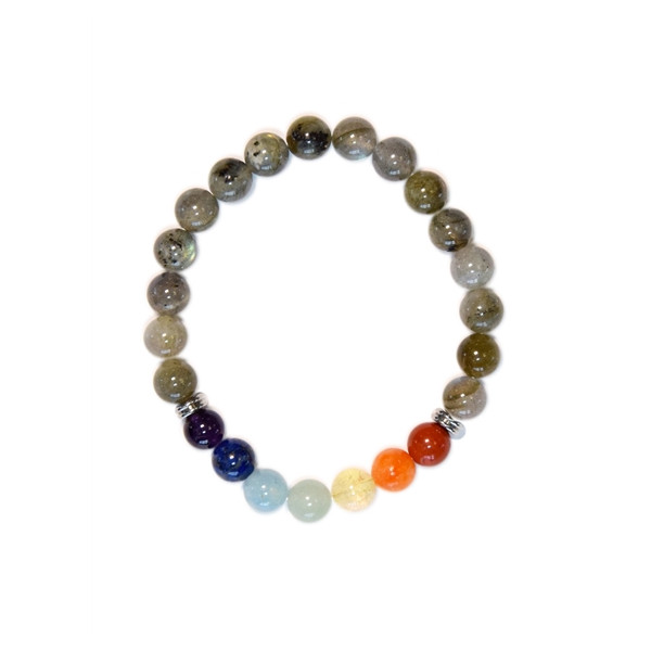 Bracelet 7 Chakras Labradorite Perles rondes 8 mm