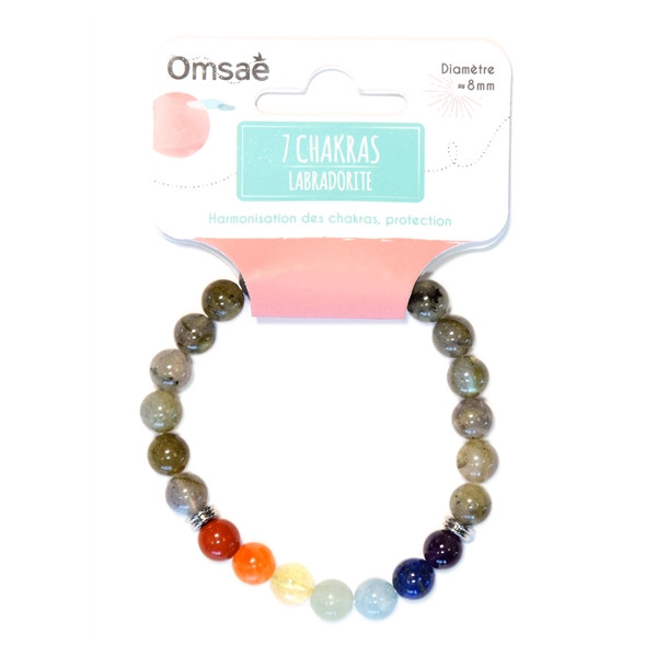 Bracelet 7 Chakras Labradorite Perles rondes 8 mm