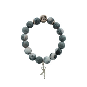 Bracelet Jaspe Rose Zébré Perles rondes 10 mm Breloque Yoga Arbre