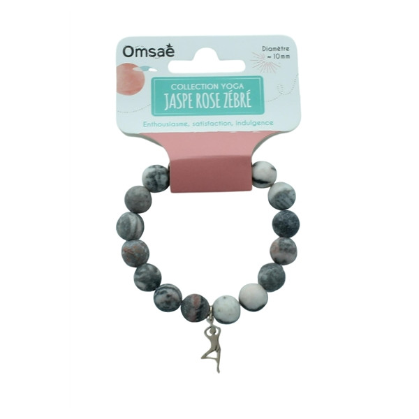 Bracelet Jaspe Rose Zébré Perles rondes 10 mm Breloque Yoga Arbre