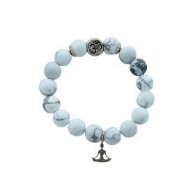 Bracelet Magnésite Perles rondes 10 mm Breloque Yoga Lotus