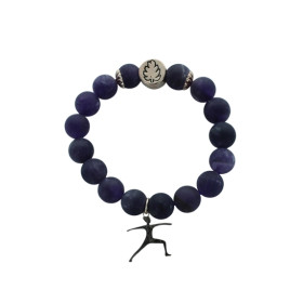 Bracelet Améthyste Perles rondes 10 mm Breloque Yoga Guerrier