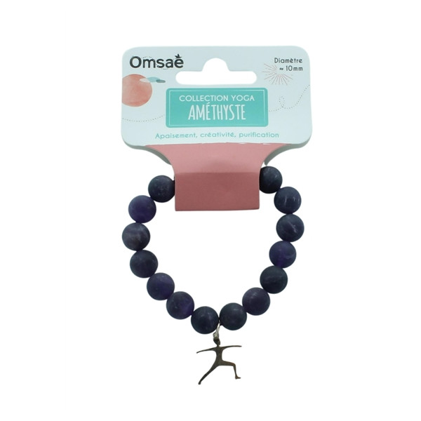 Bracelet Améthyste Perles rondes 10 mm Breloque Yoga Guerrier