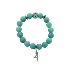 Bracelet Amazonite Perles rondes 10 mm Breloque Yoga Arbre