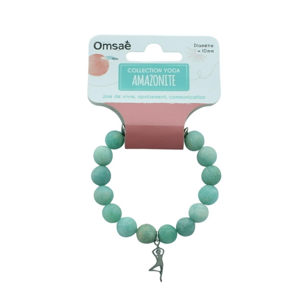 Bracelet Amazonite Perles rondes 10 mm Breloque Yoga Arbre