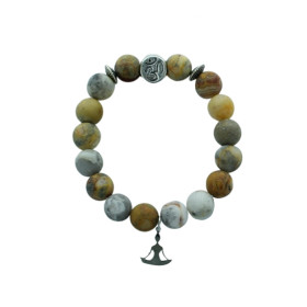Bracelet Agate Crazy Lace Perles rondes 10 mm Breloque Yoga Lotus