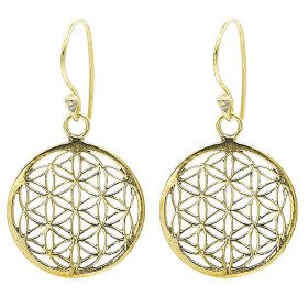 Emballé par 3, Boucles d'oreilles dorées fleur de vie en laiton -- 2.5 cm