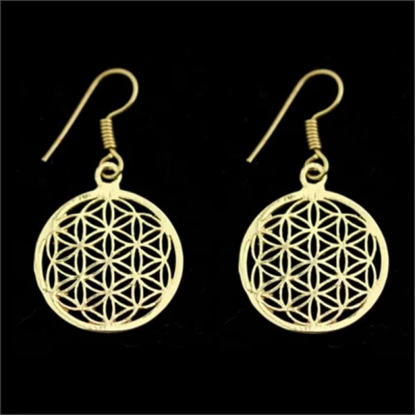 Boucles d'oreilles dorées fleur de vie en laiton -- 2.5 cm
