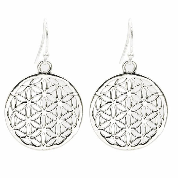 Boucles d'oreilles argentées fleur de vie laiton -- 2.5 cm