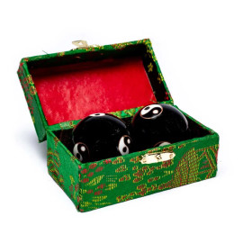 Boules de santé Qi Gong Yin et Yang noir -- 4 cm