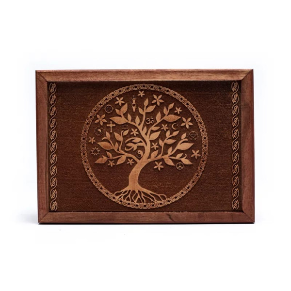 Boite à tarots en bois Arbre de Vie -- 17.5x13x6.5 cm
