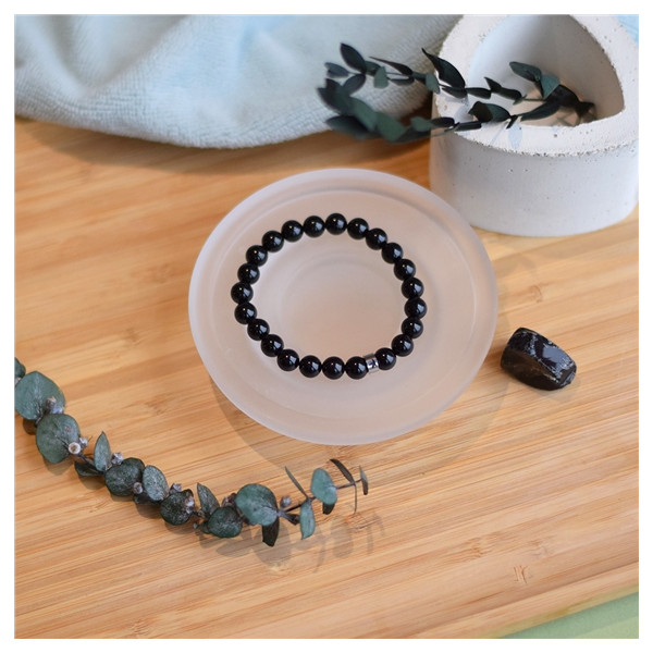 Bracelet Tourmaline Noire Perles rondes 8 mm