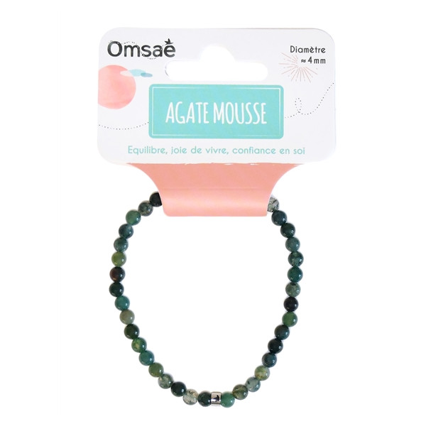 Bracelet Agate Mousse Perles rondes 4 mm