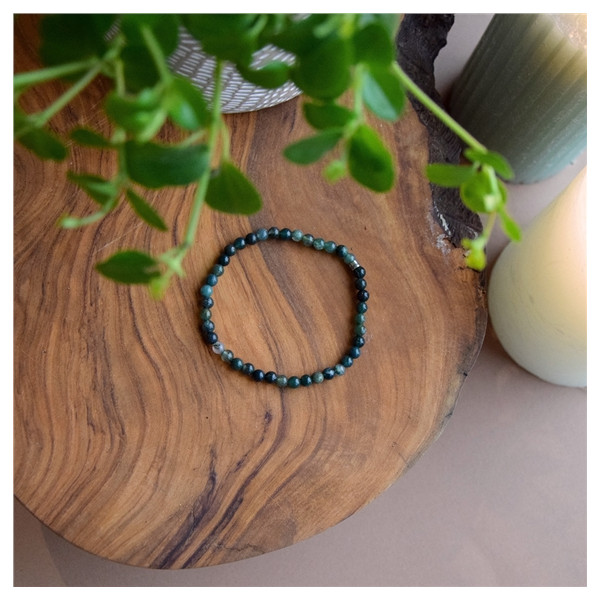 Bracelet Agate Mousse Perles rondes 4 mm