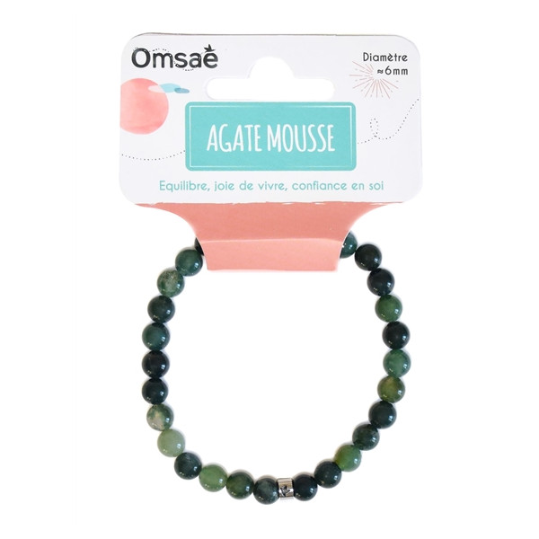 Bracelet Agate Mousse Perles rondes 6 mm