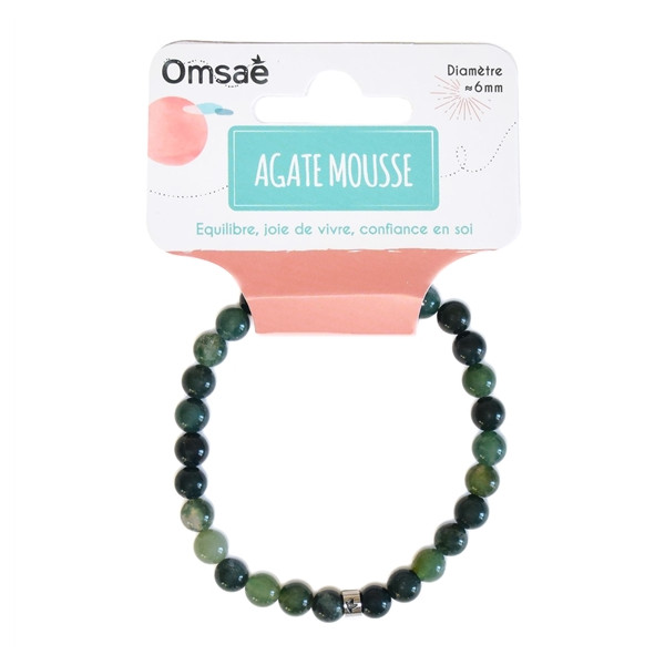 Bracelet Agate Mousse Perles rondes 6 mm