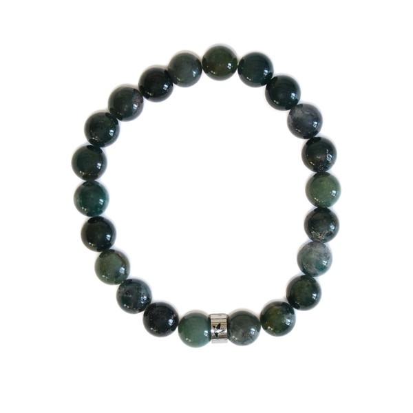 Bracelet Agate Mousse Perles rondes 8 mm