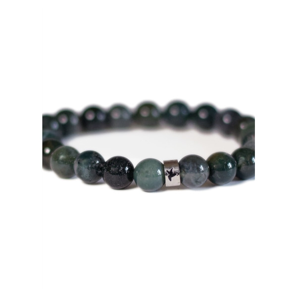 Bracelet Agate Mousse Perles rondes 8 mm