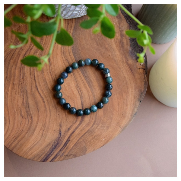 Bracelet Agate Mousse Perles rondes 8 mm