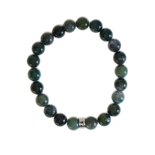 Bracelet Agate Mousse Perles rondes 8 mm