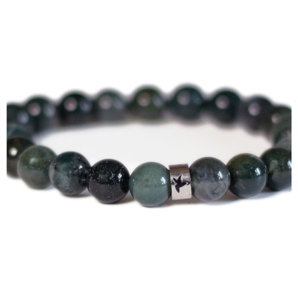 Bracelet Agate Mousse Perles rondes 8 mm