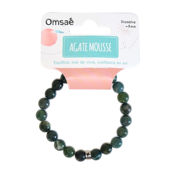 Bracelet Agate Mousse Perles rondes 8 mm