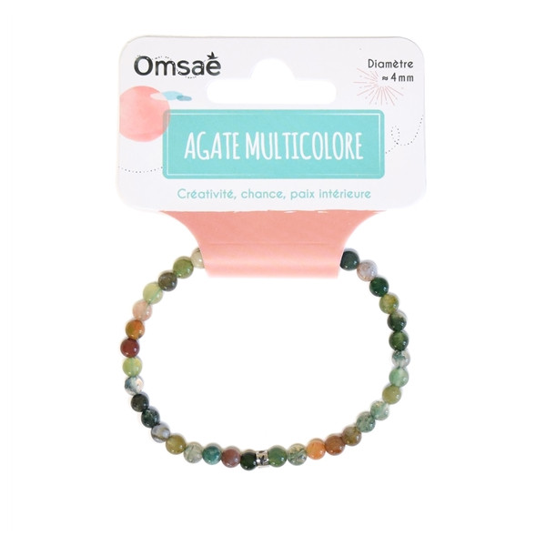 Bracelet Agate Multicolore Perles rondes 4 mm