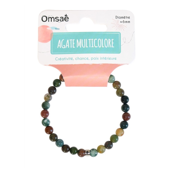 Bracelet Agate Multicolore Perles rondes 6 mm