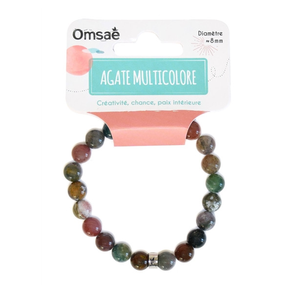 Bracelet Agate Multicolore Perles rondes 8 mm